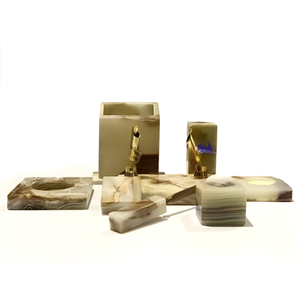 Accesorios de Escritorio de Ónix Verde Claro Natural, Decoración Elegante para Oficina, Juego de Organizadores de Piedra Hechos a Mano para Diseños de Espacios de Trabajo en Casa - Product Image 1