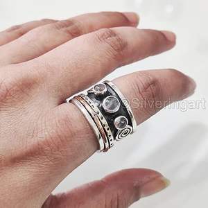 Wholesaler Woman's Band Natural Rose Quartz <b>Spinner</b> Band Gemstone Two Tone <b>Ring</b> Handmade Jewelry 925 Sterling Silver <b>Ring</b> - Product Image 5