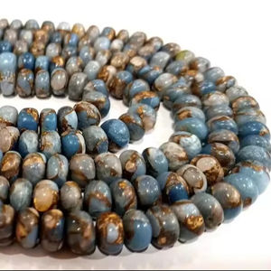 8mm Naturel Gris Huître Cuivre Turquoise Rondelle Pierres Précieuses Perles Plaine Pierre Lisse pour Bijoux 8 Pouces Longs Brins - Product Image 1