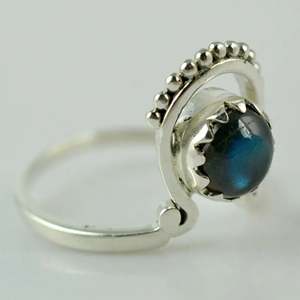 Handmade Boho 925 Sterling Silver <b>Ring</b> with <b>Labradorite</b> Round Shape Moissanite Jewelry Perfect Gift for Her Birthday - Product Image 5