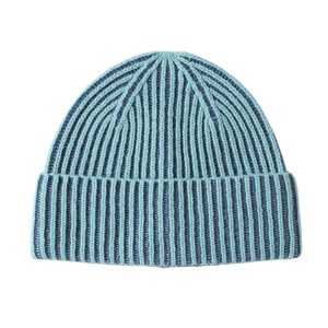 Bonnet en tricot à revers en acrylique 100% de qualité supérieure, à rayures verticales bicolores, chaud pour l'hiver, bonnet en tricot extensible - Product Image 3