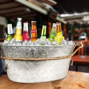 Gran bañera ovalada galvanizada con asas para bebidas, vino, cerveza para fiestas y eventos al aire libre | Exportación a granel al por mayor de OEM - Product Image 1