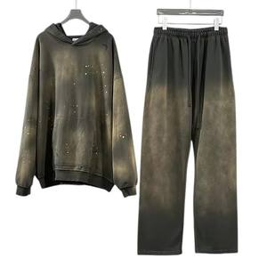 Ensemble de pantalons de survêtement et sweat à capuche 450 GSM Pantalon de survêtement vintage teinté à l'acide épais polaire blanc uni droit jambe large - Product Image 5