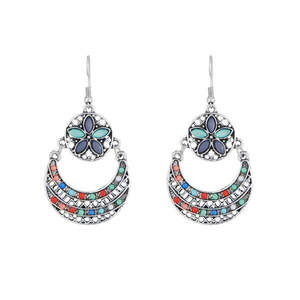 Boucles d'oreilles pendantes en résine plaqué or et rhodium multicolore 1311805B-pour les mariages Hoop Design avec diamant perle - Product Image 1