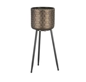 Hammered Metal Planter with Tall Stand Legs Antique Finish Indoor Floor Plant Pot Wholesale - Product Image 1