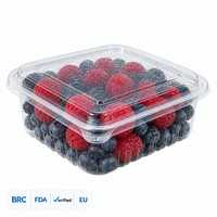 Boîte à fruits rouges jetable en PET de 500 ml, transparente, pour myrtilles, avec couvercle, qualité alimentaire, recyclable, vente en gros
