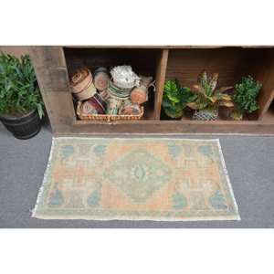 พรมขนแกะตุรกี2.9ft วินเทจสีเบจและน้ำเงินผ้าทอแบนสำหรับตกแต่งห้องนั่งเล่นพื้นหลังทำจากยาง - Product Image 1