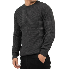 Otoño Invierno cuello redondo tejido 100% suéter de lana para hombres transpirable de secado rápido pulóver con logotipo frontal cálido Top Khawaja calcetería - Product Image 5