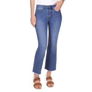 Jeans Cropped Svasati Blu da Donna Michael Kors, Taglia 12 Petite, Stile High Street, in Denim Traspirante con Decorazioni a Bottoni, Vestibilità Skinny - Product Image 1