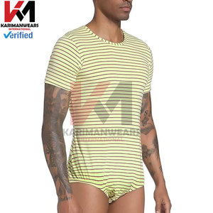 OEM Mens Short Sleeve Body Round Neck T-Shirt Romper Pyjamas Cotton Spandex Fournisseur Solid Color - Product Image 5