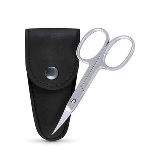 Ciseaux à cuticules pour ongles de qualité chirurgicale finition sable lame tranchante incurvée ciseaux à ongles de manucure en acier allemand avec pochette en cuir - Product Image 1