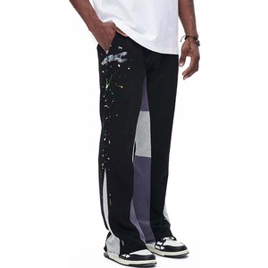 Pantalones acampanados de retales para hombre, moda personalizada, de talla grande, holgados, con salpicaduras de tinta, rectos, a rayas curvas - Product Image 5