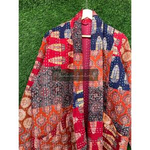 Wholesale Unisex Quilted Floral Kantha Jacket Hand-Stitched Cotton Woven Winter Coat Embroidery Sustainable <b>Belt</b> Plus Size - Product Image 3