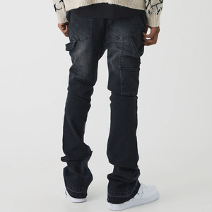 Jeans en denim bleu foncé délavé personnalisé pour hommes, style baggy, qualité supérieure, logo OEM, jeans skinny - Product Image 2