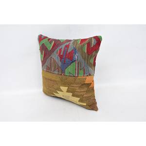 Oreiller Kantha en laine multicolore patchwork 16x16 pouces Coussin décoratif tissé avec motif vintage - Product Image 4