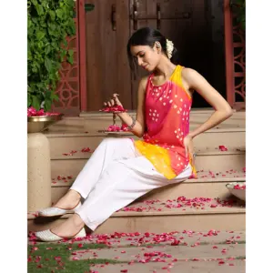 Ensemble Kurta Bandhej jaune Rani pour femmes - Product Image 3