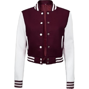 <b>Men</b> Classic mahroon and <b>White</b> Varsity <b>Jacket</b> Authentic Athletic Letterman Bomber with Striped Trim - Product Image 3