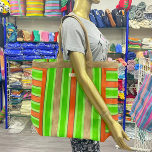 กระเป๋าช้อปปิ้งผ้าไนลอนลายทางเป็นมิตรต่อสิ่งแวดล้อมถุงผ้าใส่เครื่องสำอางใช้ซ้ำได้มีซิปกระเป๋าโท้ทสำหรับเดินทางชายหาด - Product Image 1