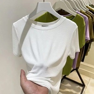 Camiseta de manga corta para mujer, ropa transpirable para mujer, Camisetas básicas ajustadas de verano, camisetas de algodón 2025, camisetas informales con cuello redondo para mujer - Product Image 5