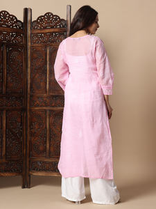 Robes d'hiver décontractées de qualité supérieure brodées à la main Kota Doria Chikankari Kurti Silhouette droite motif solide naturel formel - Product Image 5