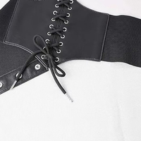 Corset Overbust Nouveau Design en Cuir Noir Respirant Écologique avec Lacets Frontaux Broderie Rembourrage Fessier Style Fétichiste