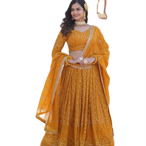 Dernier concepteur Faux Georgette Heavy Thread Sequence Work Lehenga Choli par Fab Zone - Product Image 1