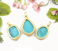 Vintage Design Turquoise Gemstone 24K Plaqué Or Forme Ovale En Laiton Métal Pendentif Bijoux pour Femmes En Gros En Vrac