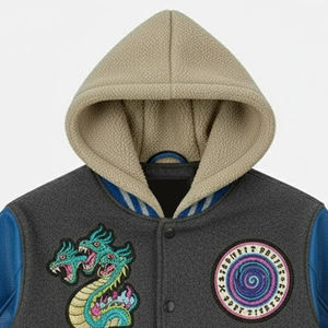 Chaquetas Varsity con Capucha de Lana Resistentes al Viento al por Mayor con Logotipo Personalizado, Nueva Llegada, Chaqueta Varsity Ligera para Hombre con Bordado Chenille - Product Image 4