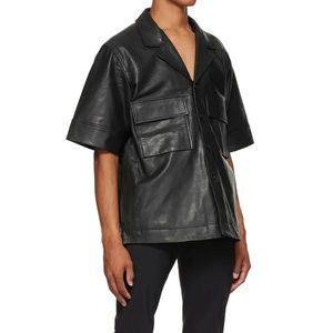 Haute demande dernière arrivée chemise en cuir à manches longues élégante pour hommes couleur unie teint uni - Product Image 3