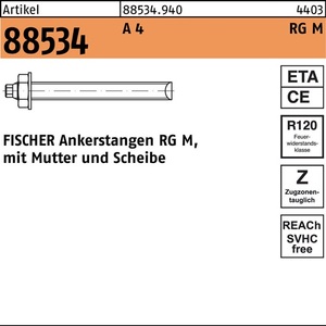 Tiges filetées d'ancrage R 88534 avec écrou et rondelle RG M10x165 A4 10 pièces par Fischer - Product Image 1