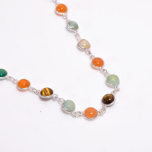 Collar de Plata de Ley 925 hecho a mano de diseño clásico al por mayor para mujer, cadenas finas de lujo con piedras preciosas mixtas - Product Image 2