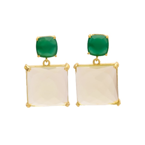 Boucles d'oreilles en argent Sterling 925 avec coussin et pierre précieuse en forme de princesse, topaze de citron Hydro et Onyx vert, nouvel arrivage - Product Image 1