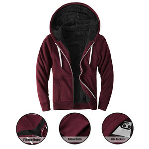 Pull à capuche surdimensionné pour hommes avec broderie à imprimé bouffant Veste à capuche en molleton mélangé de coton de grande taille Saison d'hiver - Product Image 3