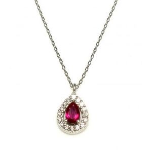 Pendentif goutte d'eau en argent sterling 925 avec pierre de rubellite et serti clos en pierre blanche, bijou en or rose - Product Image 1