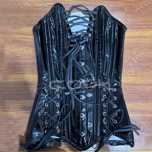 Corset gainant en PVC noir brillant effet mouillé avec lacets intégraux pour le modelage de la taille – Collection Mode - Product Image 3