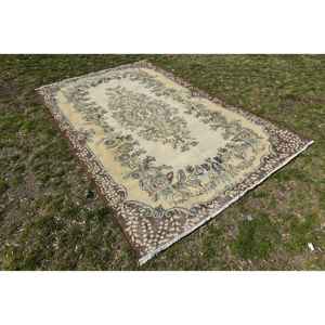 พรมขนสัตว์วินเทจคลาสสิกสีเบจสีน้ำตาลทำด้วยมือการเย็บปะติดปะต่อกันดีไซน์สี่เหลี่ยมผืนผ้า6x9.3ฟุต/183x284ซม. ตุ๊กตายางรองสำหรับข้างเตียง - Product Image 2