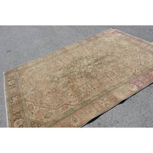 Alfombra Clásica de Lana con Diseño de Patchwork Beige y Verde, 6.3 x 9.3 pies, Diseño Turco Aubusson, para Comedor, Ecológica, Pelo Medio, Rectangular, de Látex - Product Image 2