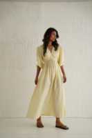 Robe en coton et lin avec logo personnalisé de haute qualité Robe bouffante à manches longues French Resort Chic Vintage Style élégant Robe décontractée tissée à la main