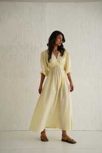 Robe en coton et lin avec logo personnalisé de haute qualité Robe bouffante à manches longues French Resort Chic Vintage Style élégant Robe décontractée tissée à la main - Product Image 2