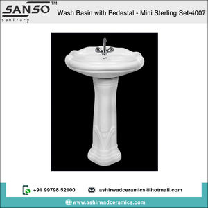 Fregaderos de pedestal de lavabo de mano de cerámica blanca ovalada brillante de calidad superior del fabricante indio, diseño de un solo orificio para Baño - Product Image 2