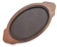 Piring Sajian Oval Besi dan Kayu untuk Dapur Restoran Steak Barbekyu Memasak Kualitas Unggul