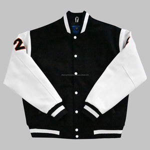 Veste coupe-vent chaude d'hiver décontractée pour hommes, manteau en tissu de laine à manches en cuir avec logo brodé personnalisé et style universitaire de baseball - Product Image 3