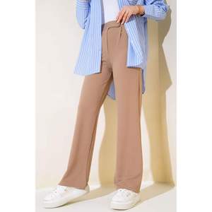 Mink Velcro Simple Plissé Pantalon Décontracté Respirant Taille Élastique Pantalon Long avec Appliques Décoration Tissu En Mousseline De Soie - Product Image 4