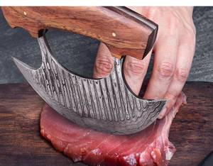 Cuchillo Ulu de Acero de Damasco Personalizable DIY con Hoja de 7 Pulgadas, Mango de Madera de Palisandro Hecho a Mano, Funda y Soporte de Madera, OEM - Product Image 4