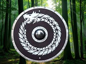 Écusson rond en bois médiéval viking au design unique Art Déco de Calvin Handicraft, à suspendre, vintage, par un artiste - Product Image 4