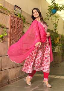 Tissu rayonne kurta imprimé de qualité supérieure avec beau travail de broderie miroir avec belle mousseline de soie Dupatta de haute qualité - Product Image 4