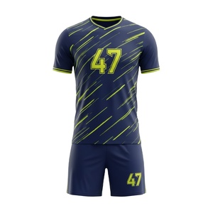 Conjunto de Uniforme de Fútbol Personalizado por Sublimación para Hombre, Azul Marino con Detalles en Verde Lima, Número 47, Uniforme de Fútbol Transpirable para Entrenamiento - Product Image 1