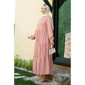 Vestido hiyab de salmón con estampado floral y mangas largas - Product Image 3