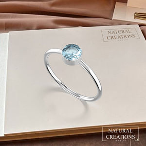 925 Plata de Ley Natural aguamarina bisel ajuste hecho a mano diseñador minimalista anillo regalo para ella anillo apilable joyería - Product Image 4