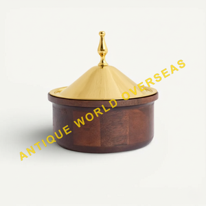 Premium Table Serving Pot Luxury Wooden Insulated <b>Hot</b> Pot Silver Low-Profile Cylindrical Stainless Steel Interior Polished - Product Image 3